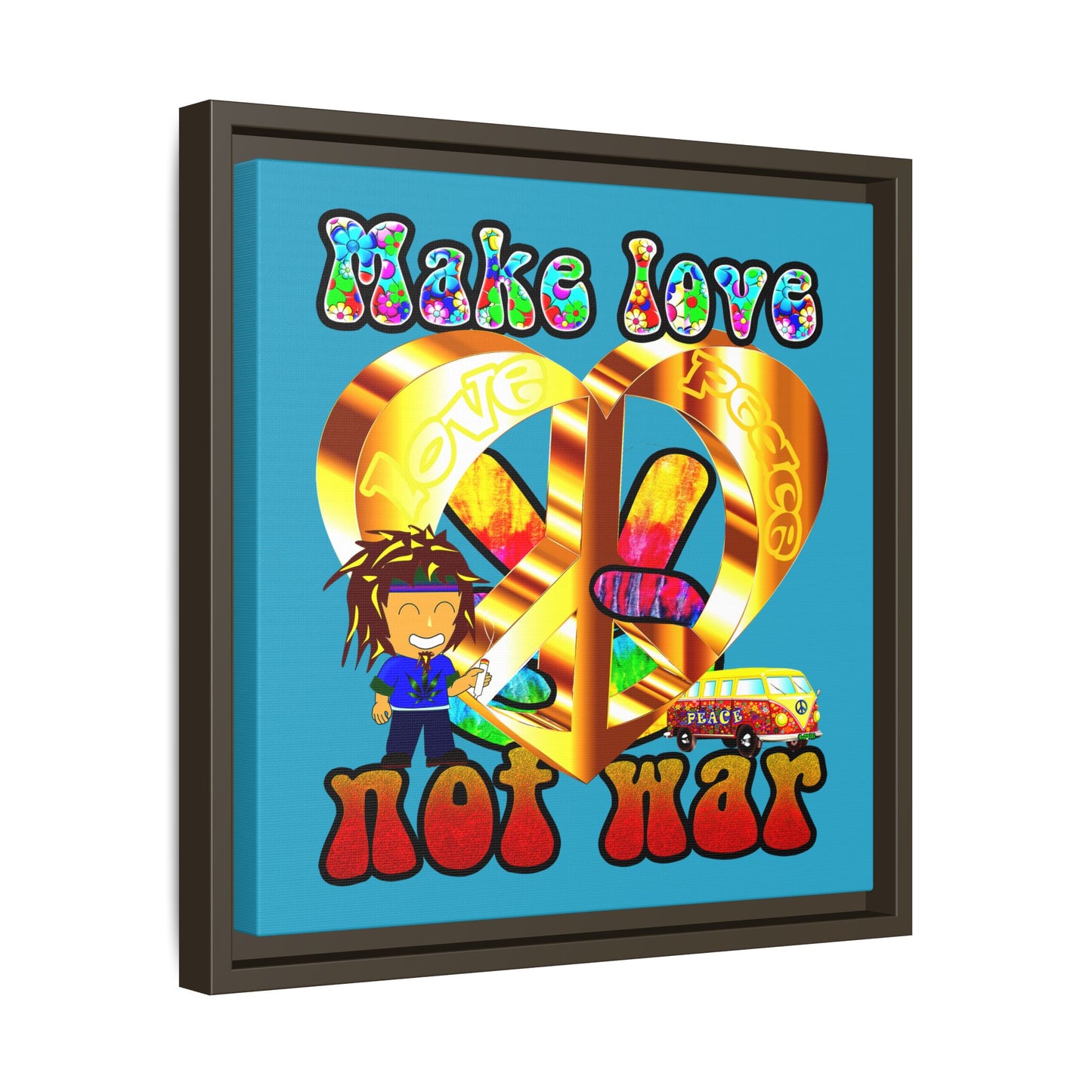 love peace - framed canvas art (turquoise)