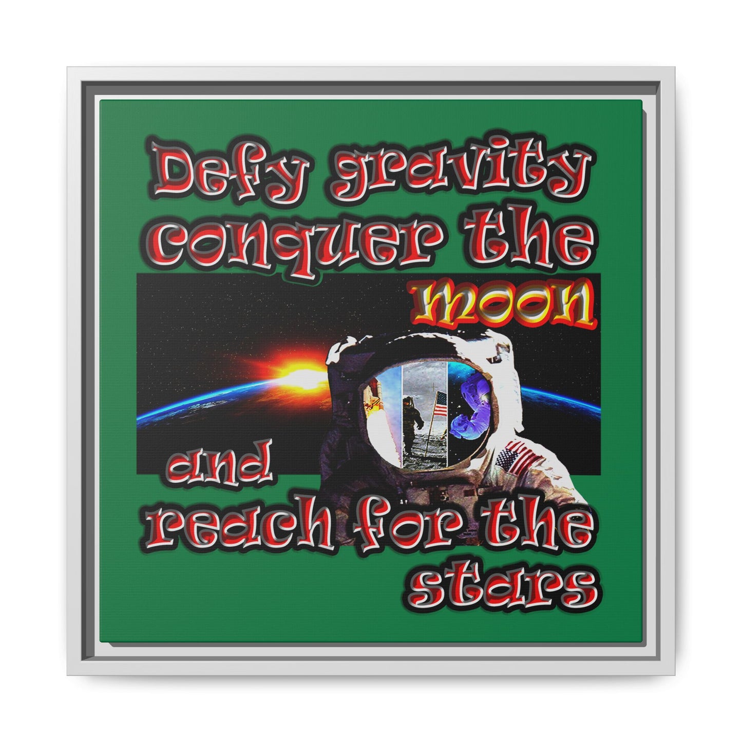 defy conquer reach - framed canvas art (dark green)