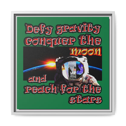 defy conquer reach - framed canvas art (dark green)