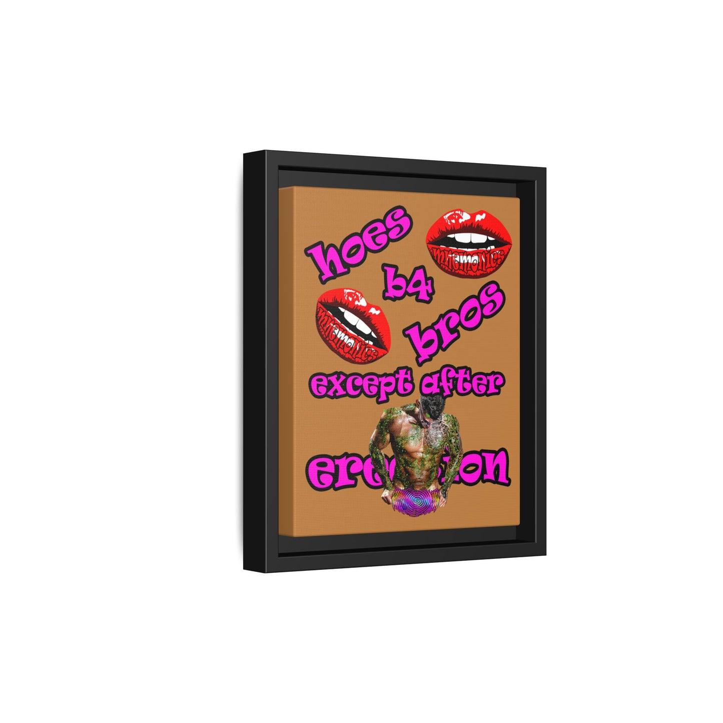 hoes b4 bros - framed canvas art (light brown)