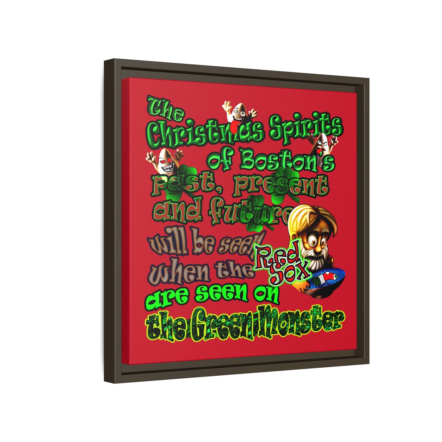 christmas spirits of boston - framed canvas art (dark red)
