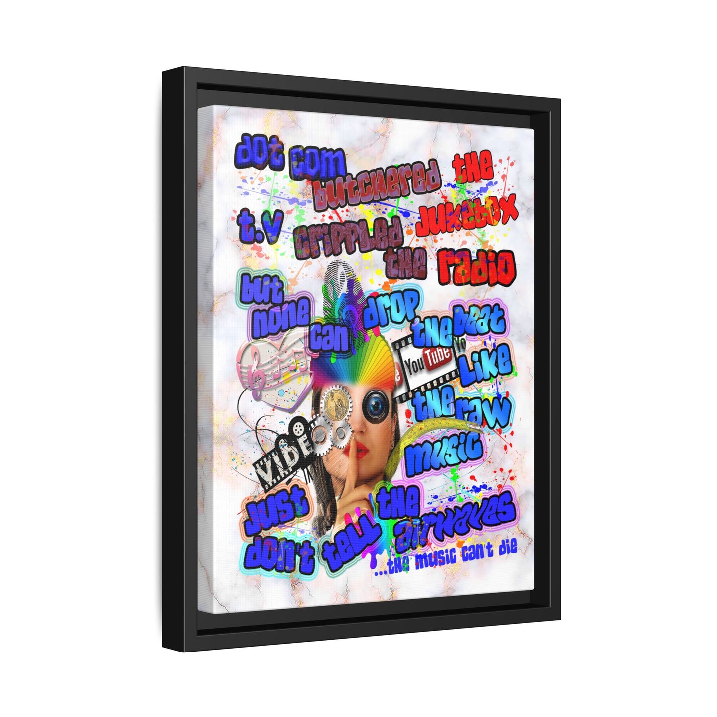 drop the beat - framed canvas art (white marble)