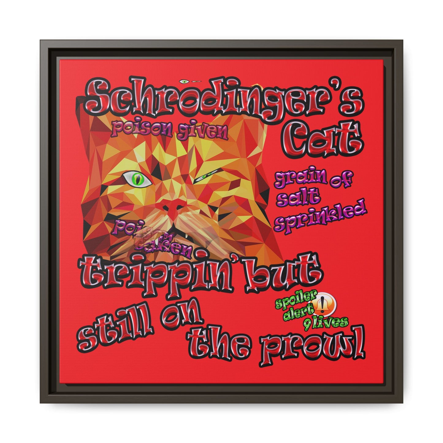 schrodinger's cat - framed canvas art (red)
