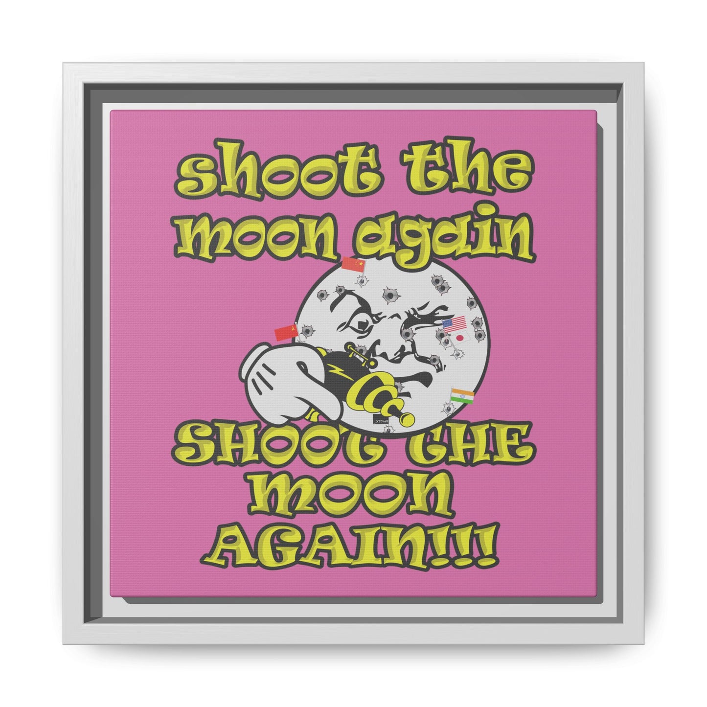 shoot the moon again - framed canvas art (light pink)