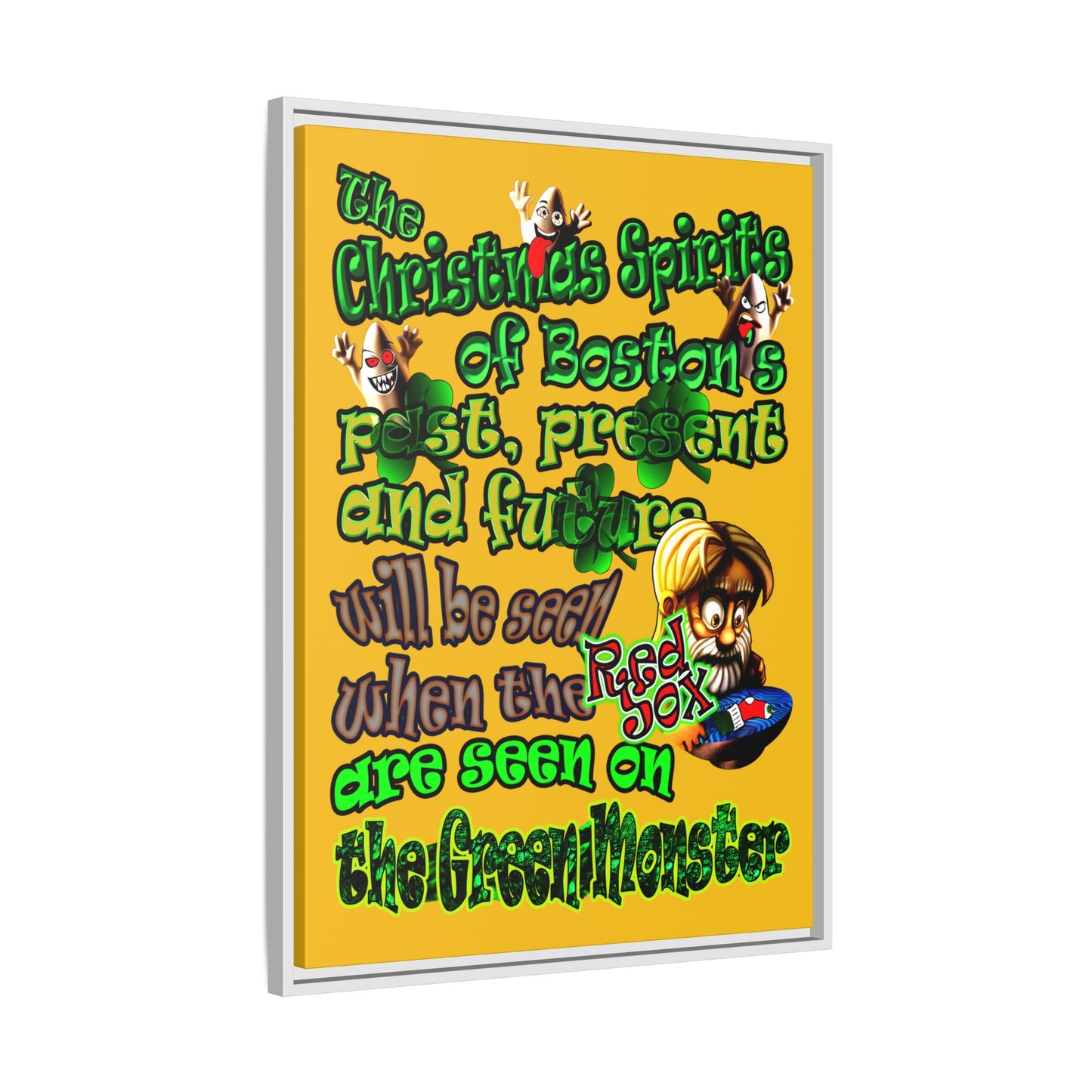 christmas spirits of boston - framed canvas art (yellow)