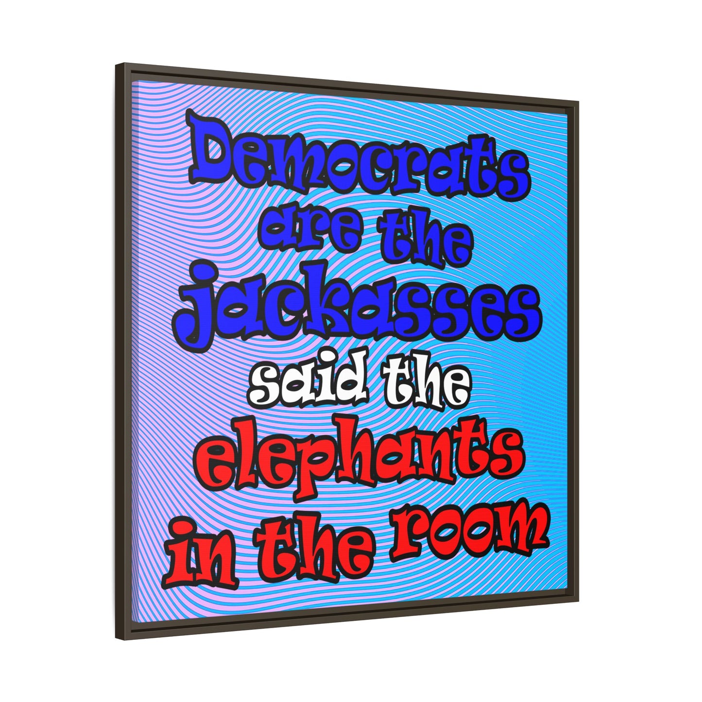 donkeys and elephants - framed canvas art (light blue-purple wave)