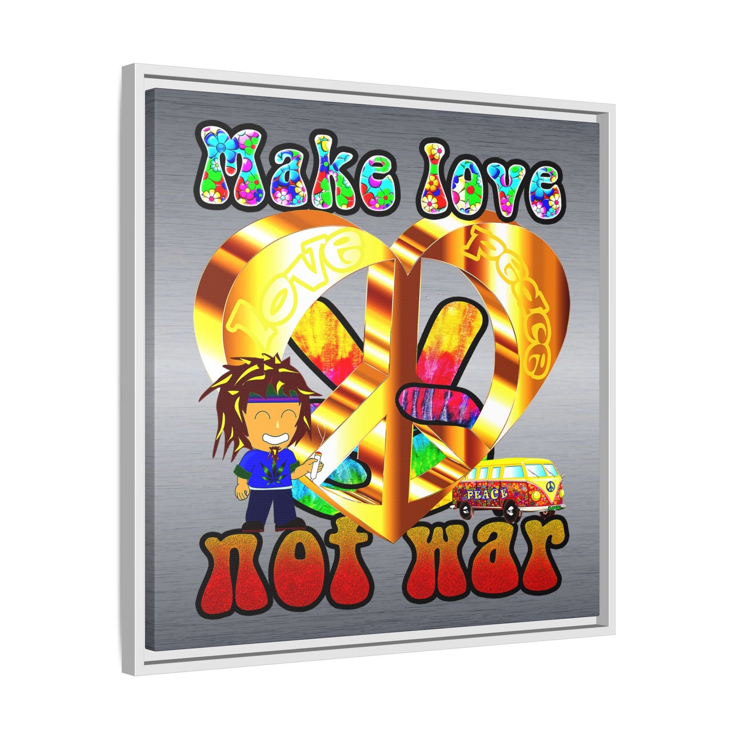 love peace - framed canvas art (brushed nickel)