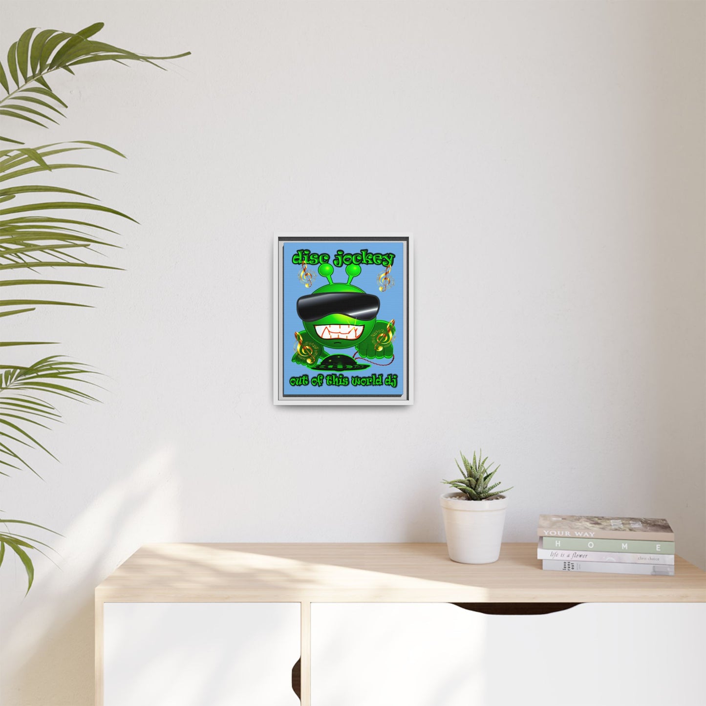 disc jockey - framed canvas art (light blue)