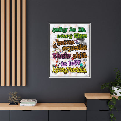 the bum's shit - framed canvas art (white marble)