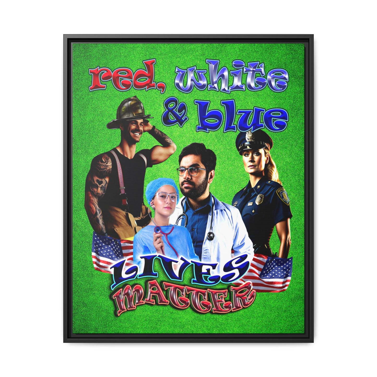 rw&b lives matter - framed canvas art (green turf)