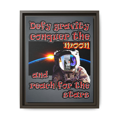 defy conquer reach - framed canvas art (grey-light grey)