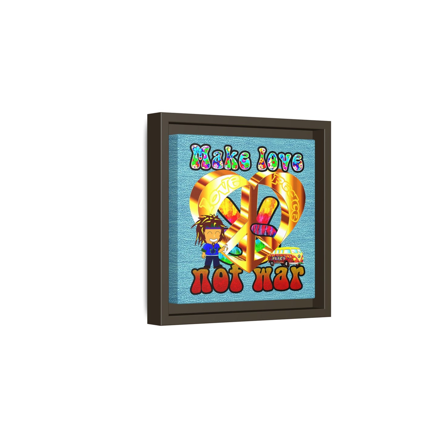 love peace - framed canvas art (faded blue)