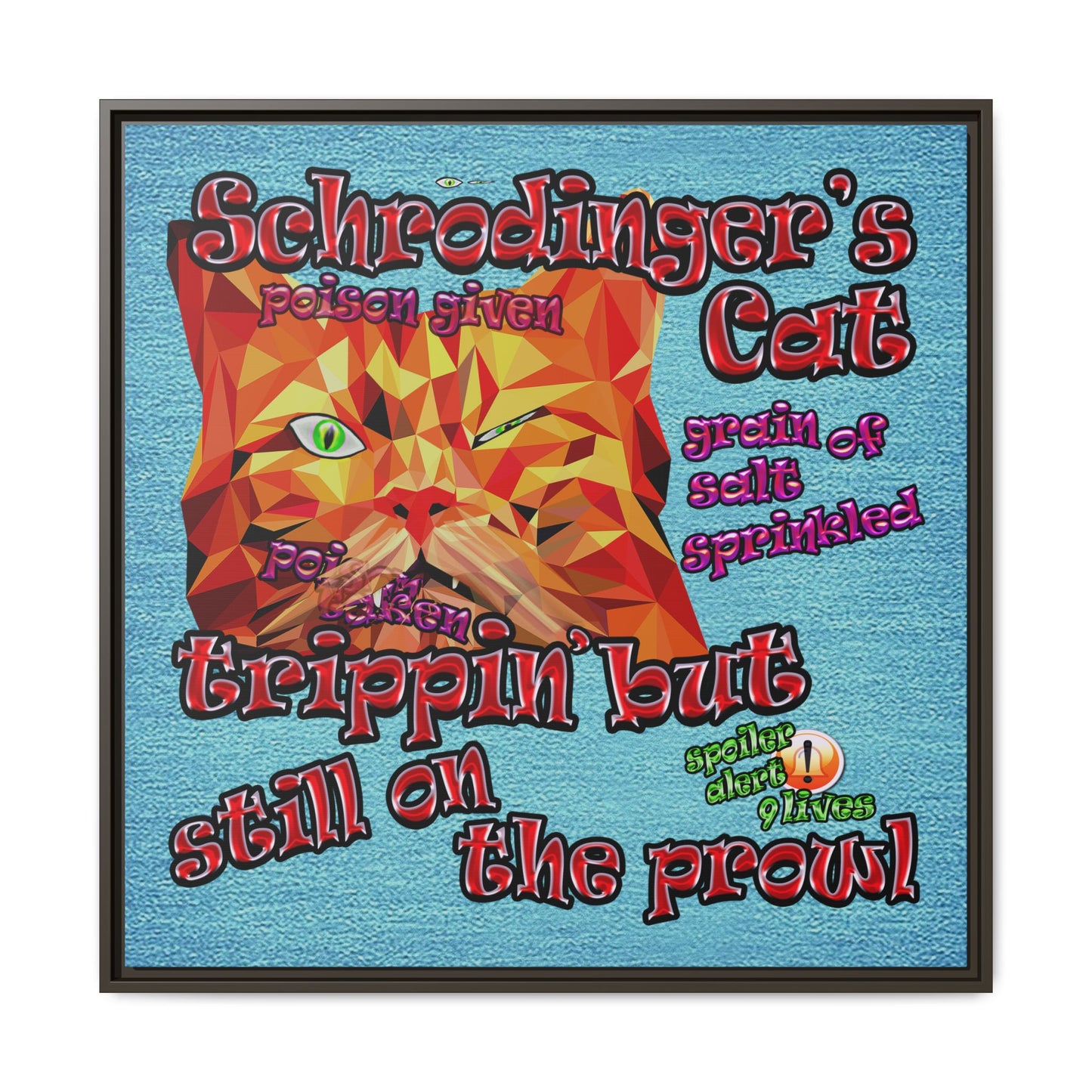 schrodinger's cat - framed canvas art (faded blue)