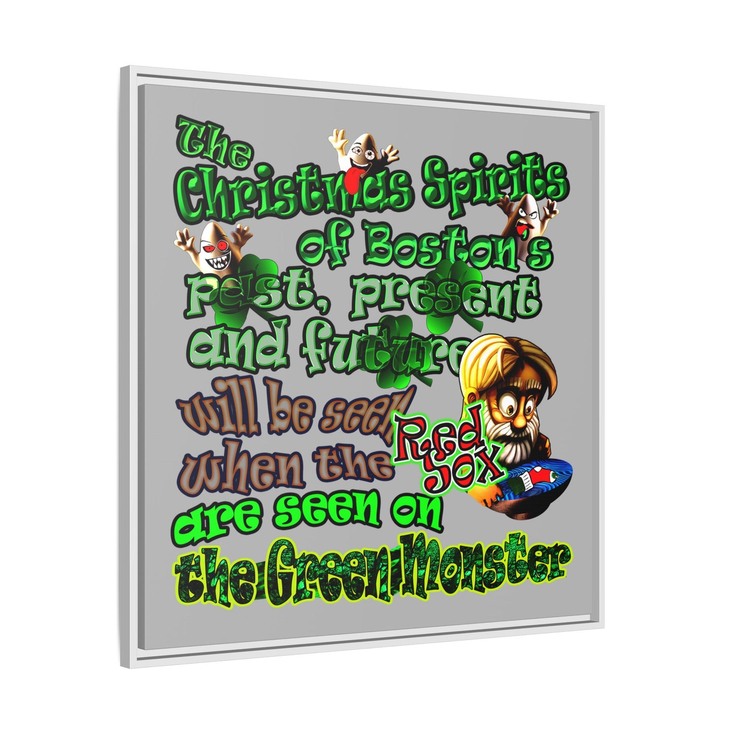 christmas spirits of boston - framed canvas art (light grey)