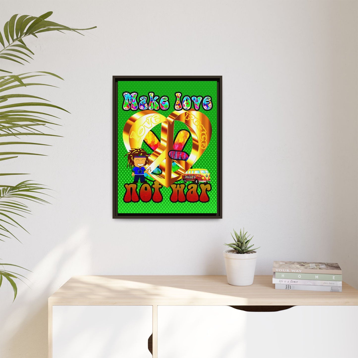 love peace - framed canvas art (logo green)