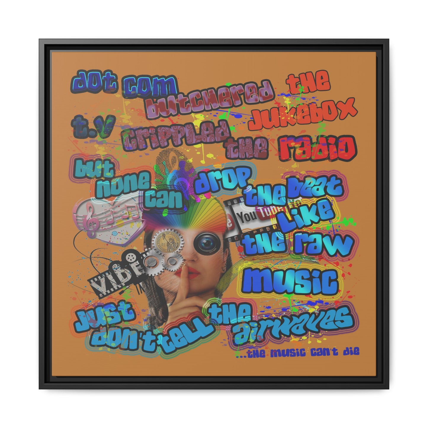 drop the beat - framed canvas art (light brown)