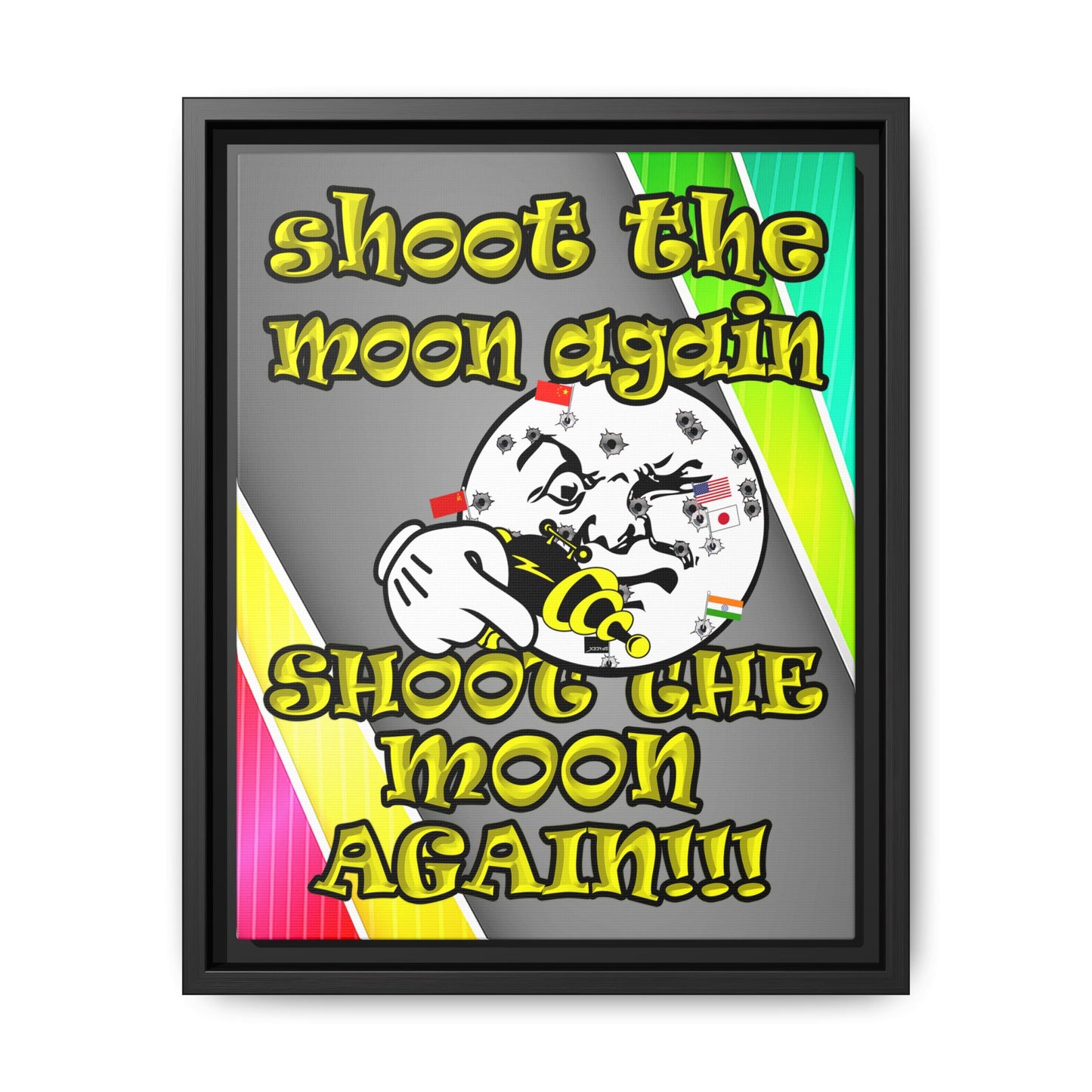 shoot the moon again - framed canvas art (rainbow split)