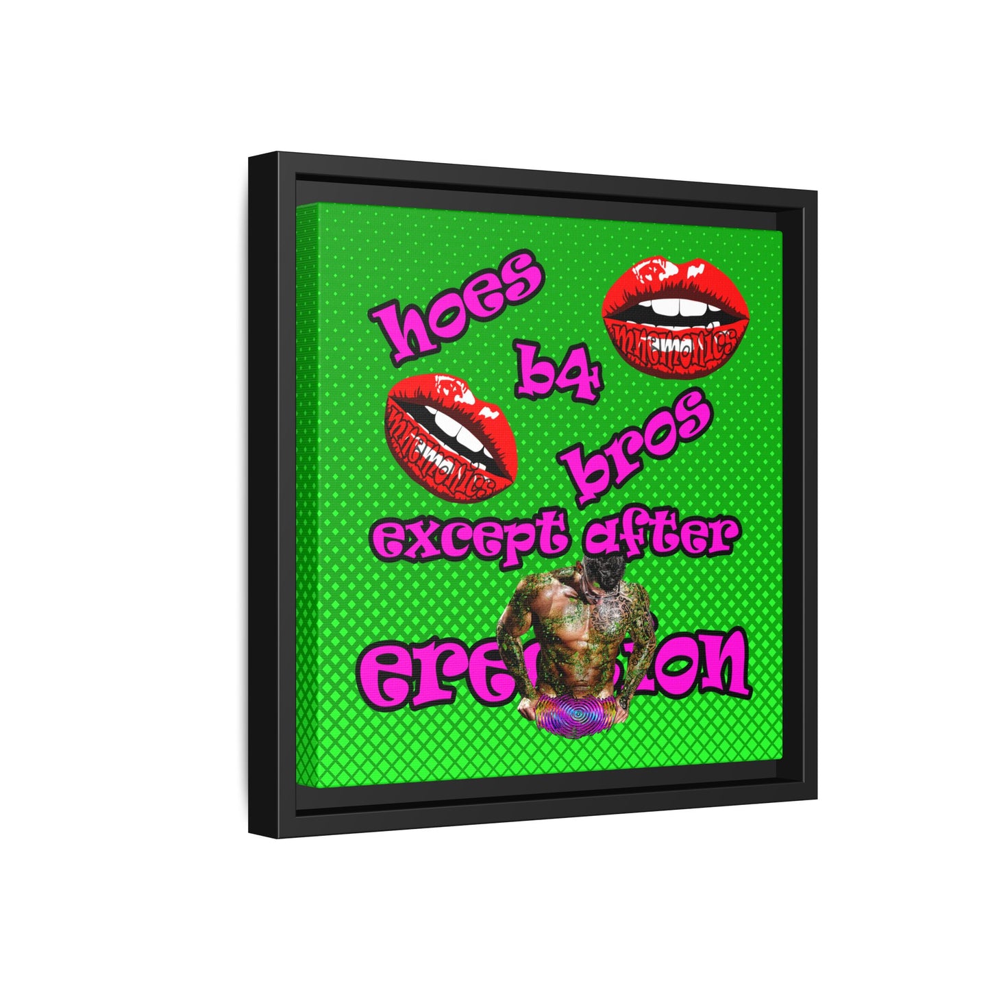 hoes b4 bros - framed canvas art (logo green)