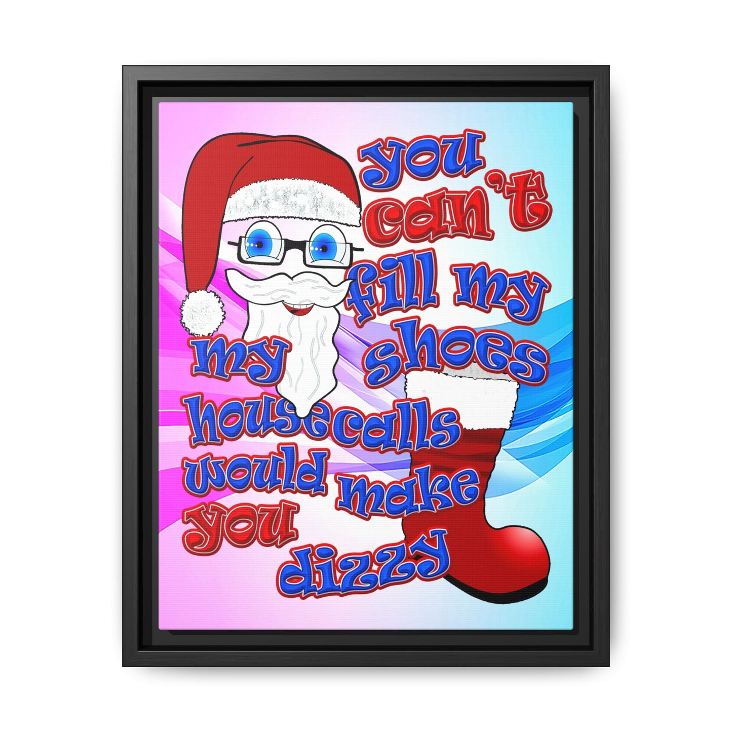 santa's shoes - framed canvas art (light blue-pink wave)