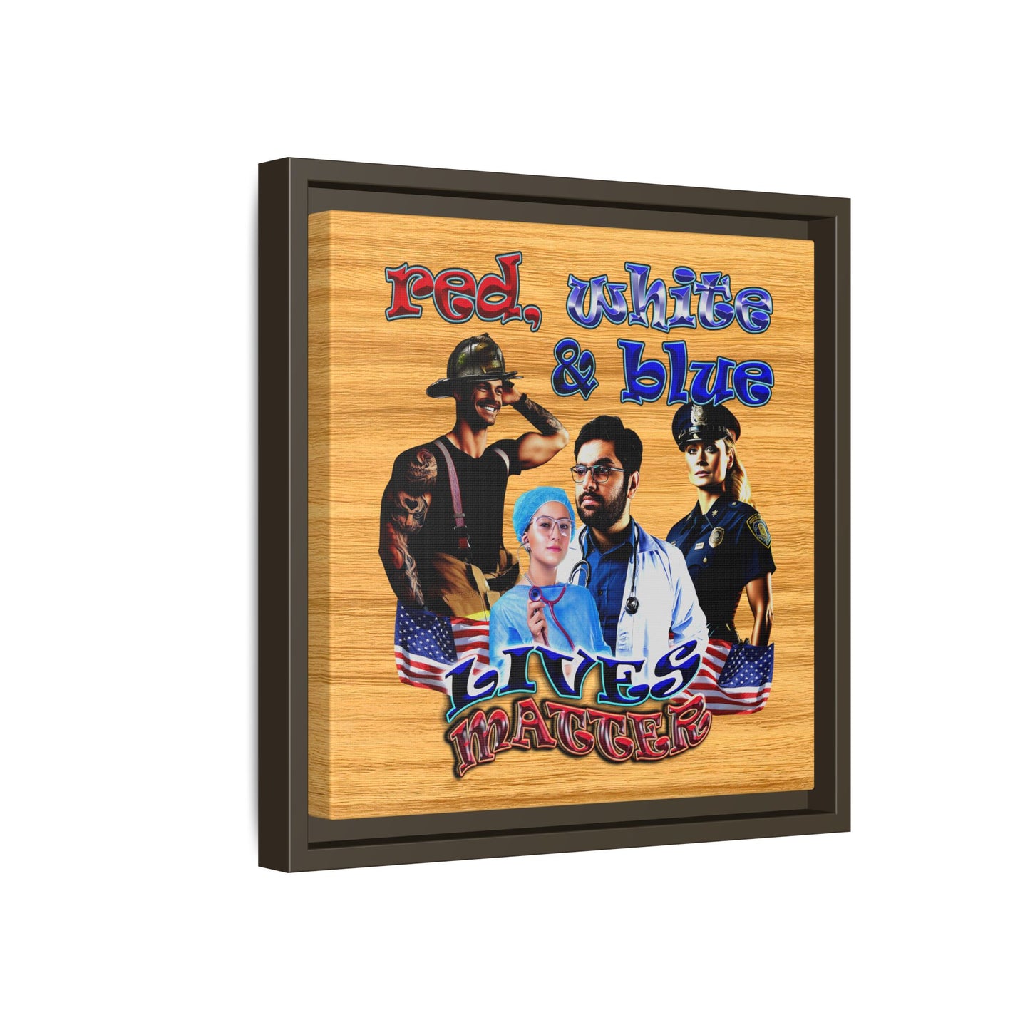 rw&b lives matter - framed canvas art (butterscotch wood finish)