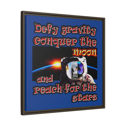 defy conquer reach - framed canvas art (dark blue)