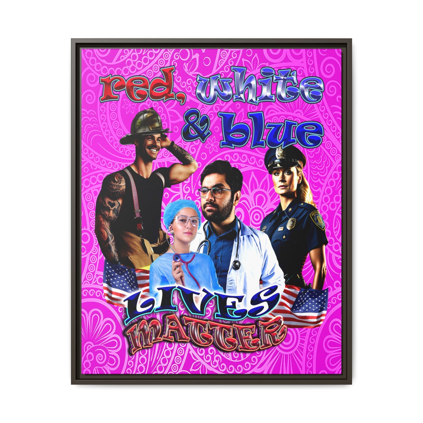 rw&b lives matter - framed canvas art (pink swirl)