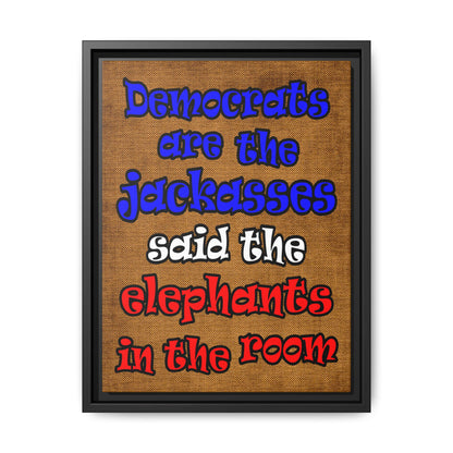 donkeys and elephants - framed canvas art (brown papyrus)