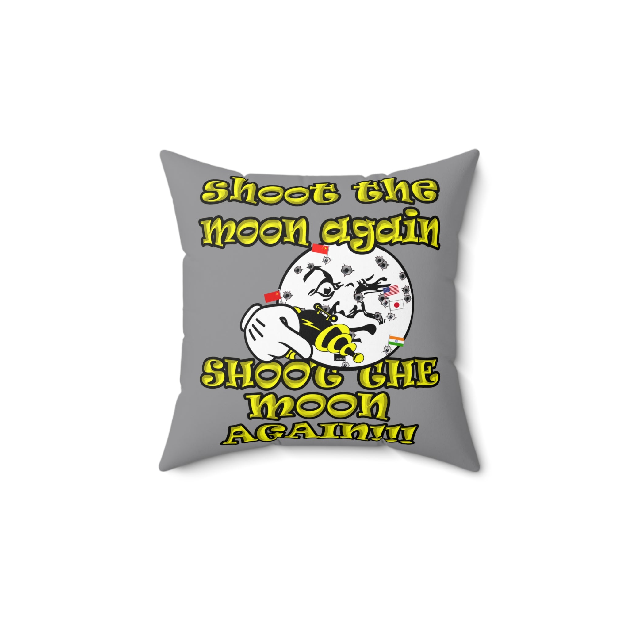 shoot the moon again - Spun Polyester Square Pillow - (grey)
