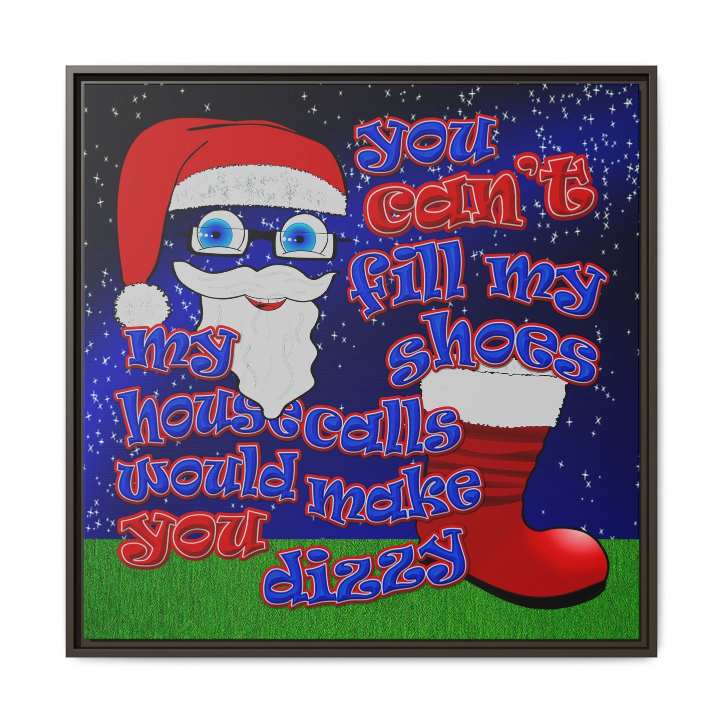 santa's shoes - framed canvas art ('snoops' background)