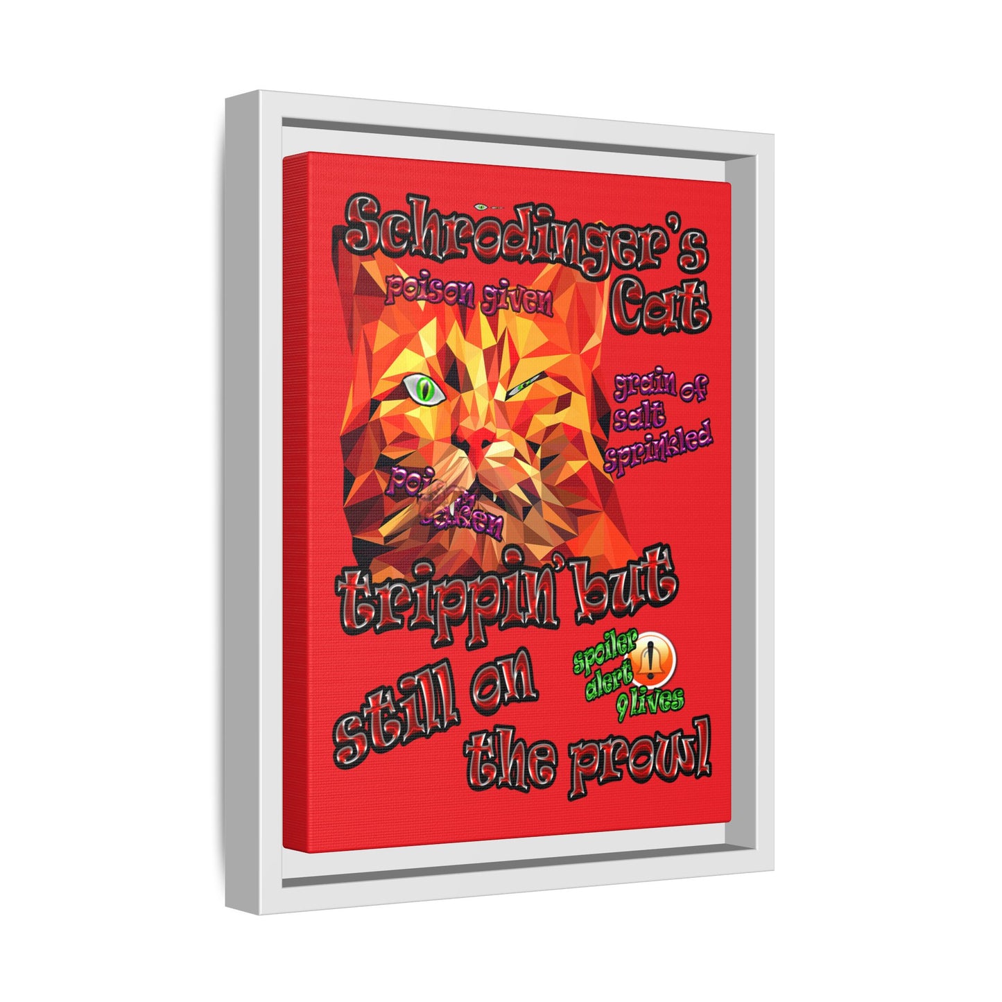 schrodinger's cat - framed canvas art (red)