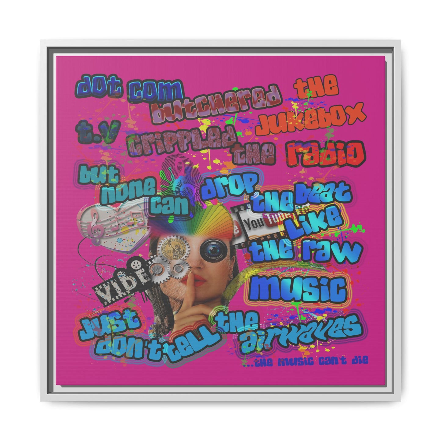 drop the beat - framed canvas art (pink)