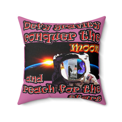 defy conquer reach - Spun Polyester Square Pillow - (light pink)