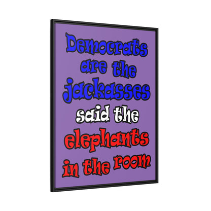 donkeys and elephants - framed canvas art (light purple)