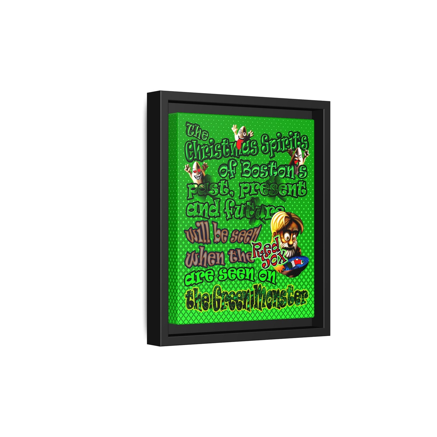 christmas spirits of boston - framed canvas art (logo green)
