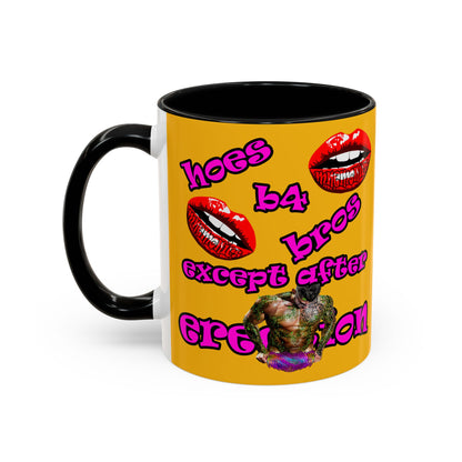 hoes b4 bros - Accent Mug (yellow)