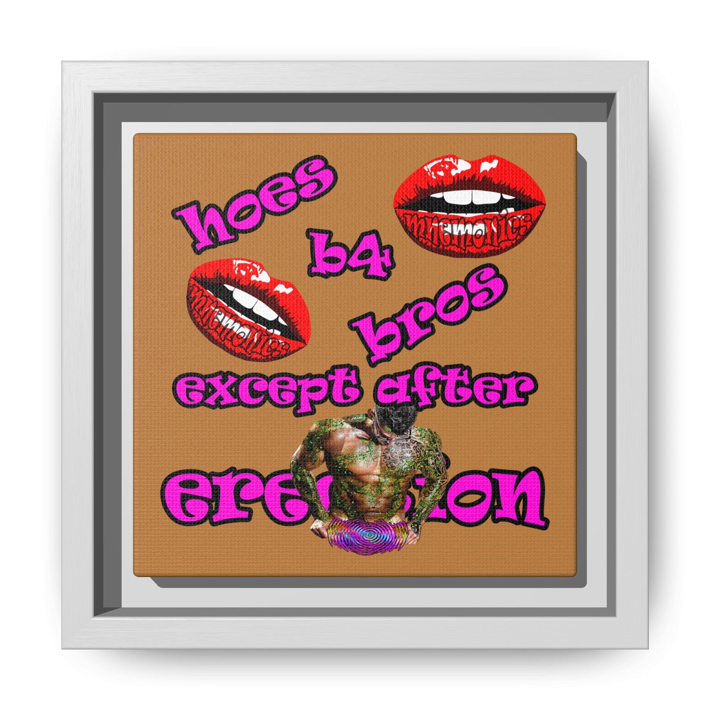 hoes b4 bros - framed canvas art (light brown)