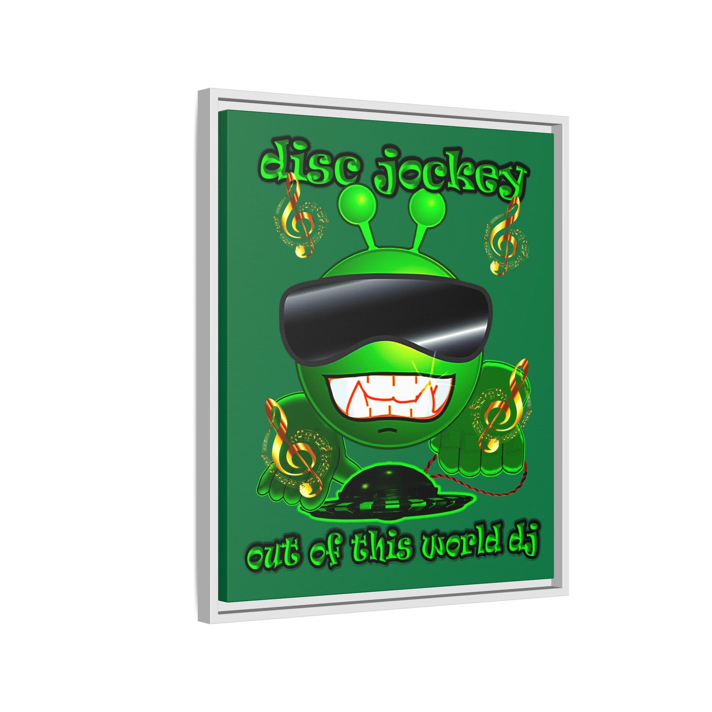disc jockey - framed canvas art (dark green)