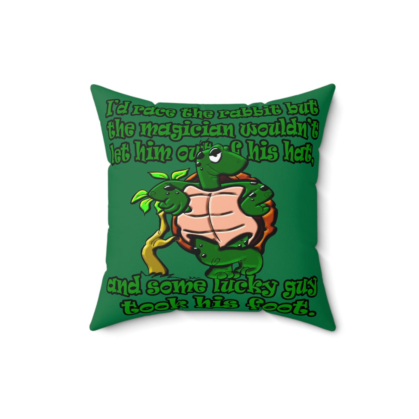 turtle race - Spun Polyester Square Pillow - (dark green)