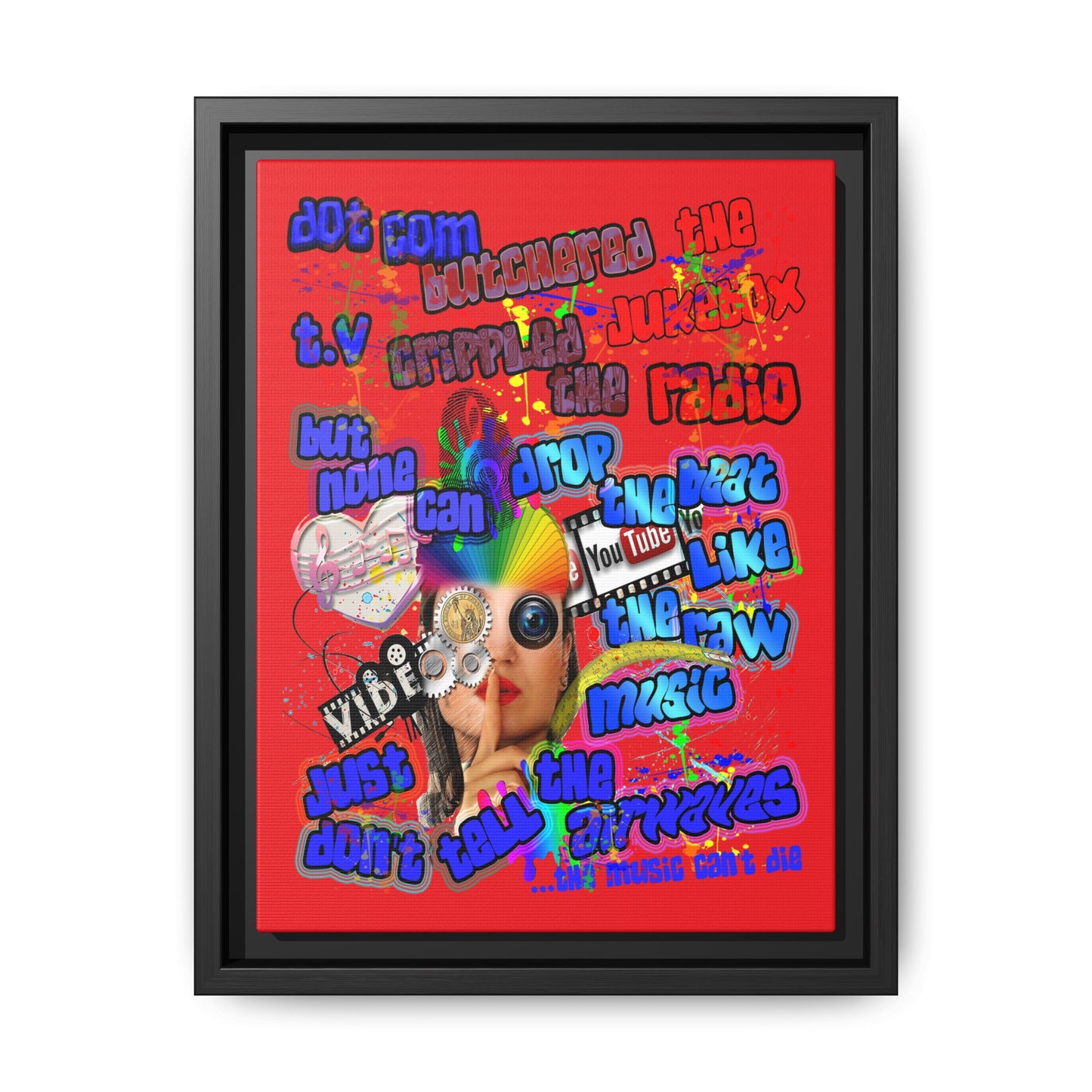 drop the beat - framed canvas art (red)