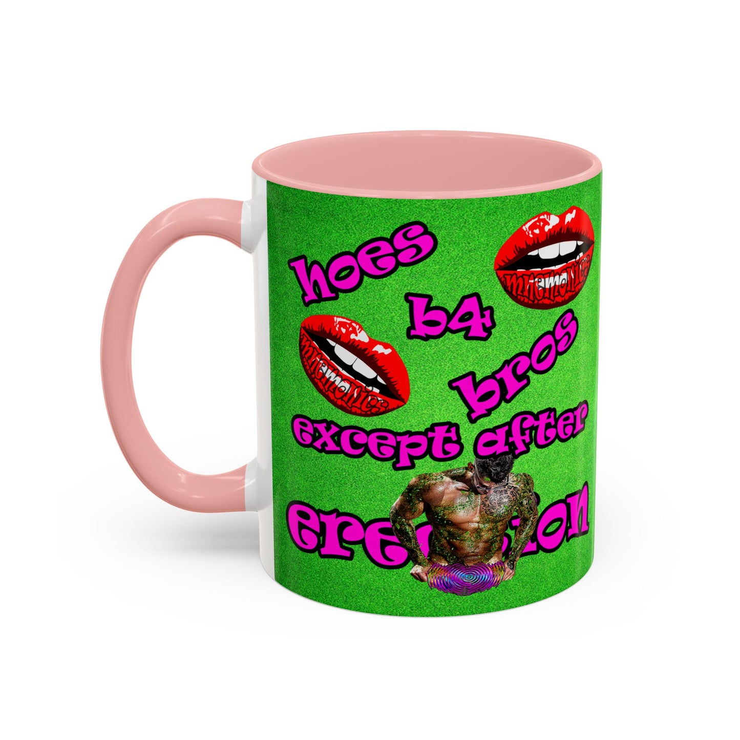 hoes b4 bros - Accent Mug (green turf)