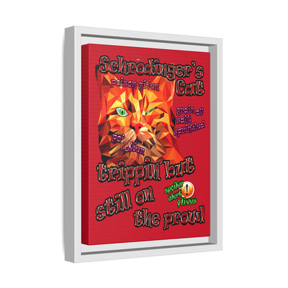 schrodinger's cat - framed canvas art (dark red)