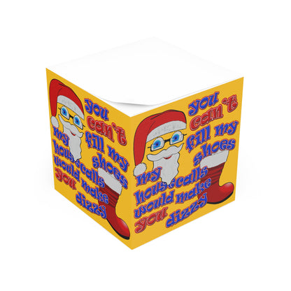 santa's shoes - note cube (yellow)