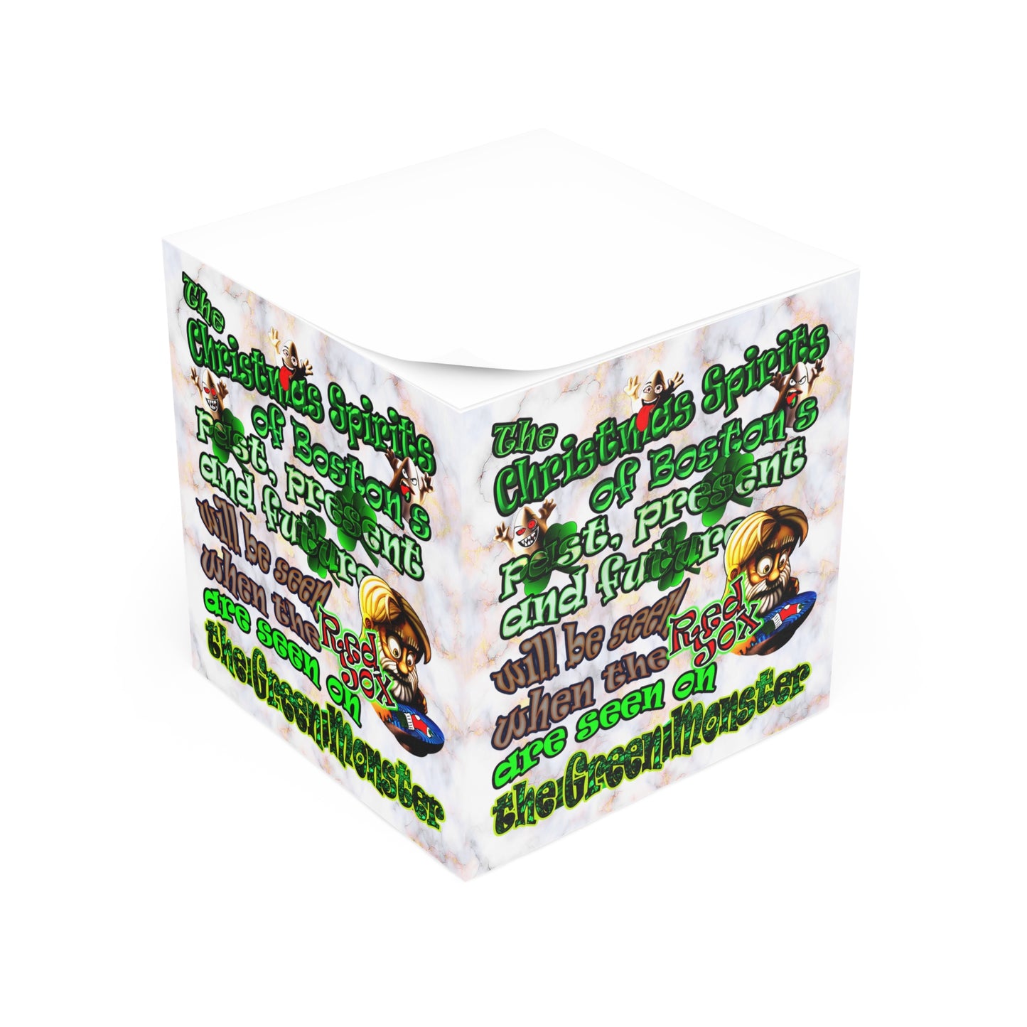 christmas spirits of boston - note cube (white marble)