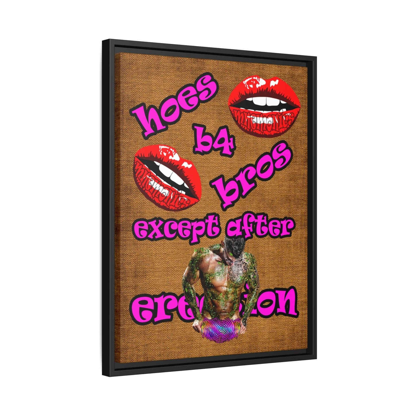 hoes b4 bros - framed canvas art (brown papyrus)
