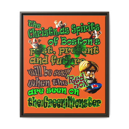 christmas spirits of boston - framed canvas art (orange)