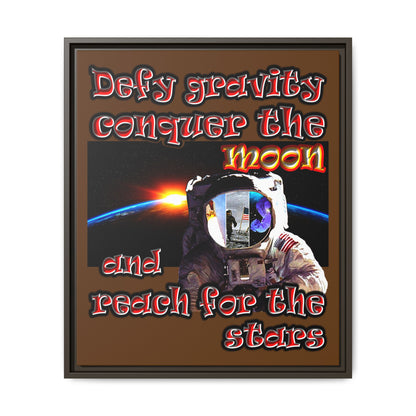 defy conquer reach - framed canvas art (brown)