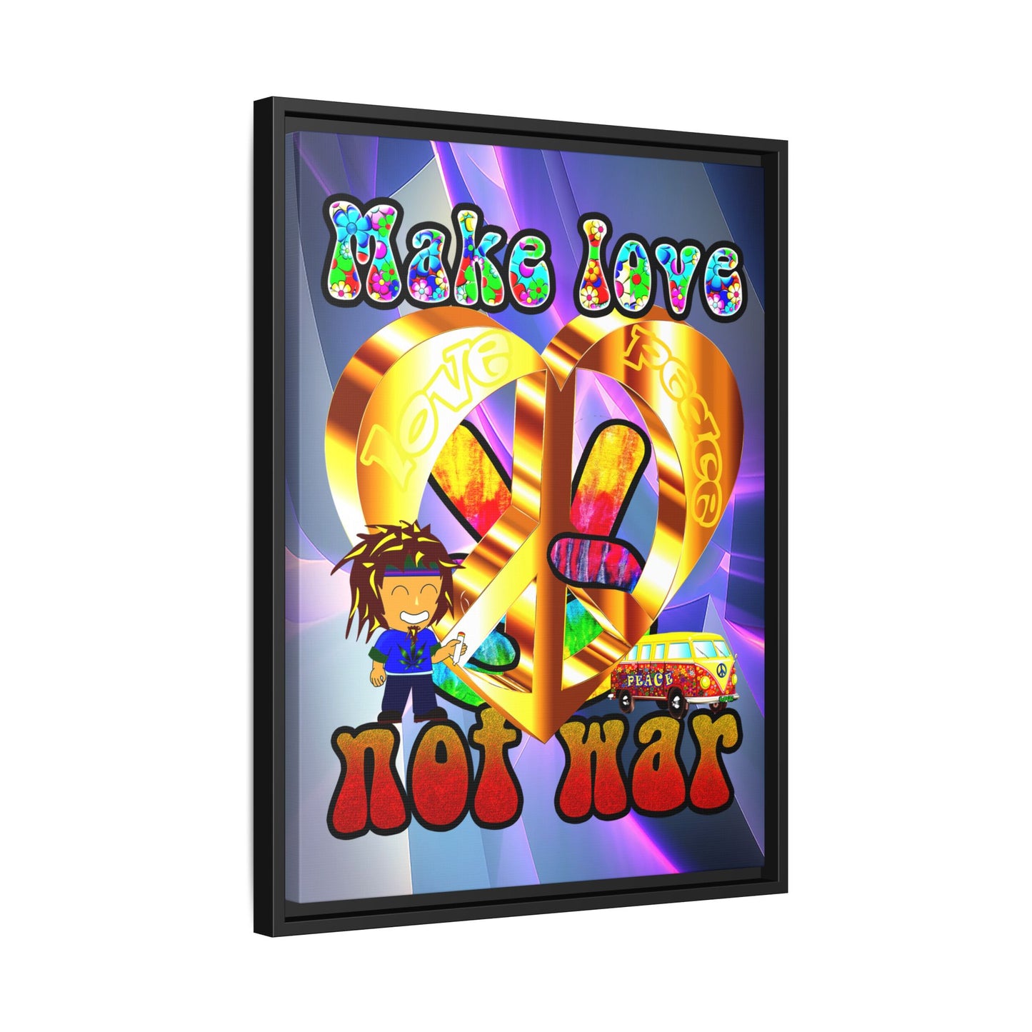 love peace - framed canvas art (grey-pink wave)