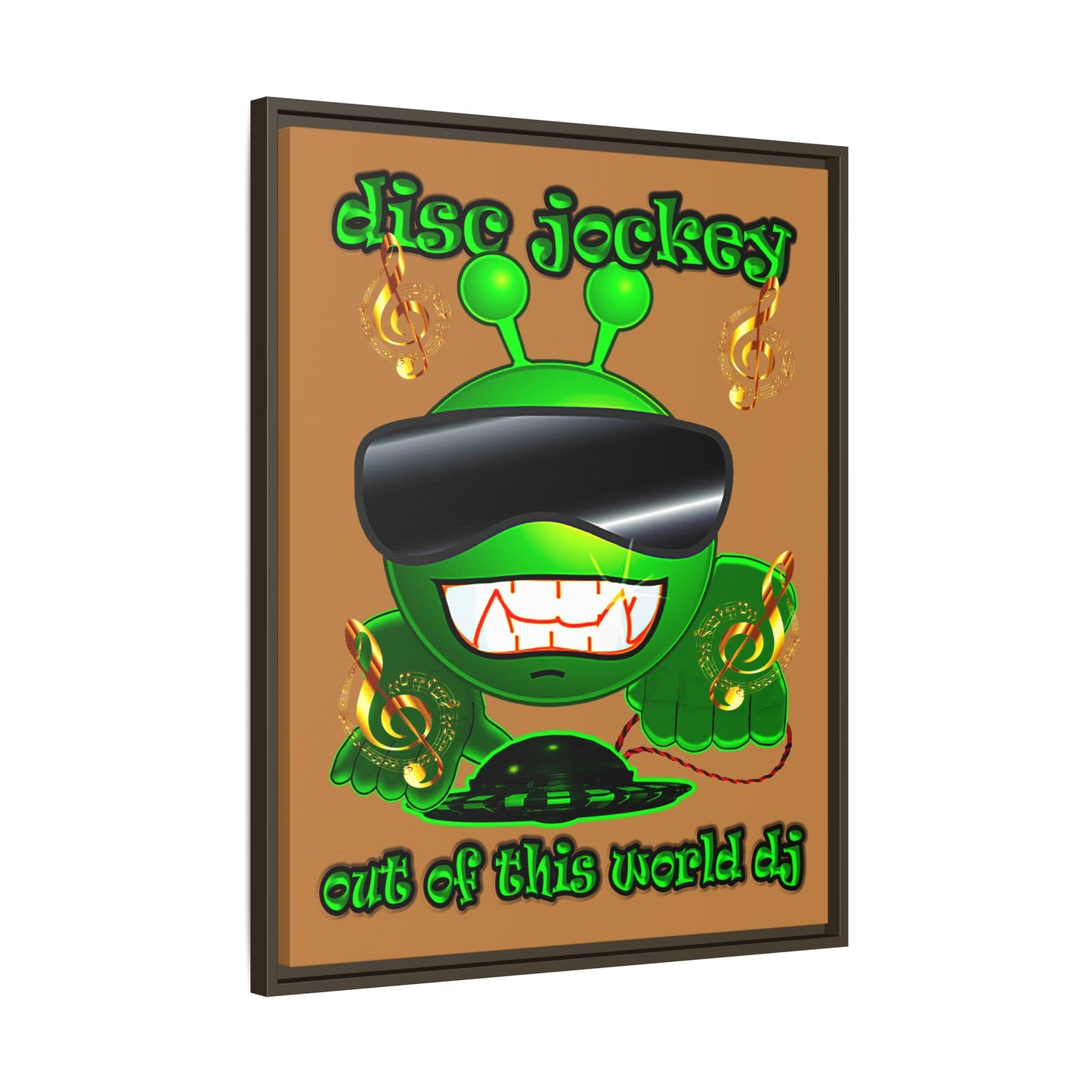 disc jockey - framed canvas art (light brown)