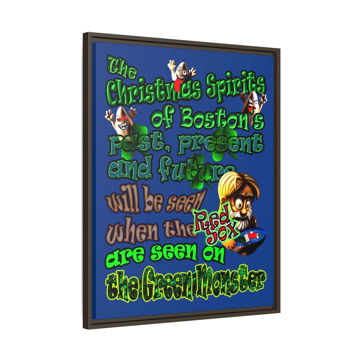 christmas spirits of boston - framed canvas art (dark blue)