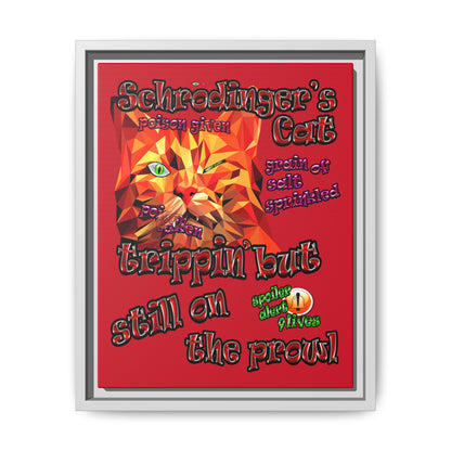schrodinger's cat - framed canvas art (dark red)